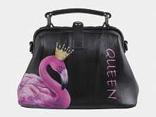 Женская кожаная сумка ручной работы "Фламинго" с росписью, принтом - фото