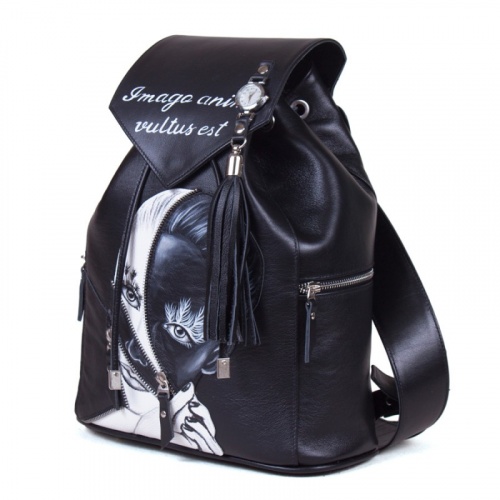 Женский кожаный рюкзак с рисунком "Отражение" с росписью, принтом - фото фото 2