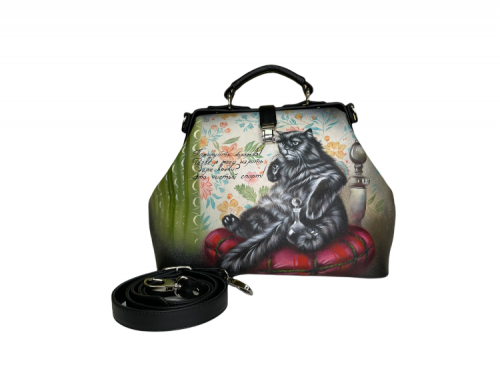 Кожаная сумка-саквояж с рисунком "Кот Бегемот" фото фото 2