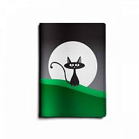 Обложка на паспорт из кожи с принтом кота "Черный кот" фото