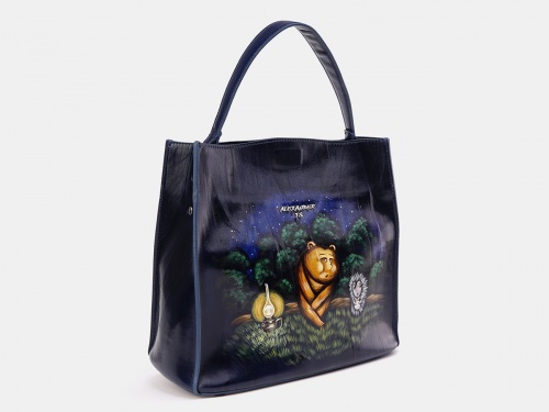 Женская сумка шоппер с росписью по коже "Ёжик в тумане" фото шоппера фото 2