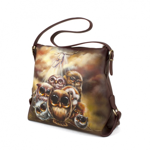 Женская модная сумка хобо “Совята на ветке” с рисунком, принтом, росписью фото фото 4