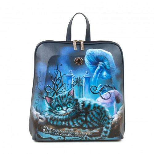 Рюкзак из натуральной кожи "Чешир на ветке" с рисунком, росписью, принтом - фото фото 2