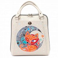 Женская кожаная сумка-рюкзак "Лисичка Инь" с росписью, принтом - фото