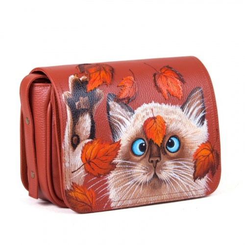Комплект из сумки и косметички "Котик с листьями" фото фото 6