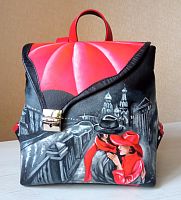 Женский кожаный черный рюкзак с росписью "Встреча на канале Грибоедова" фото