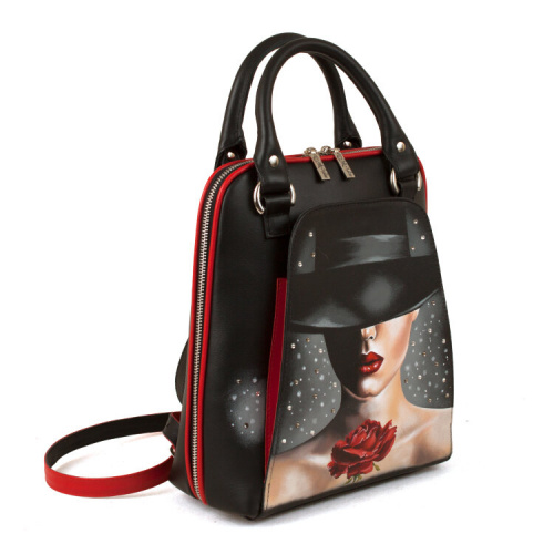 Кожаная сумка-рюкзак с росписью "Дама тайна" фото фото 5