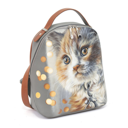 Кожаный рюкзак с рисунком кошечки "Карие глазки" фото фото 2