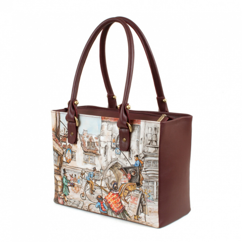 Кожаная сумка шоппер с росписью "Старый город" фото шоппера