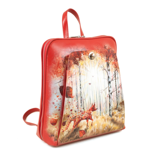 Красный женский рюкзак с рисунком "Осенняя лисичка" ручной работы с рисунком и вышивкой на заказ - Sumnizza фото 3