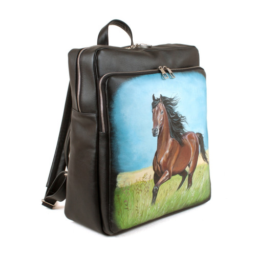 Классический мужской рюкзак с рисунком "Гнедой конь" ручной работы с рисунком на заказ |  Sumnizza фото 2