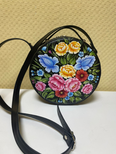 Круглая сумка с рисунком матрешек "Матрешки в хохломе" - фото