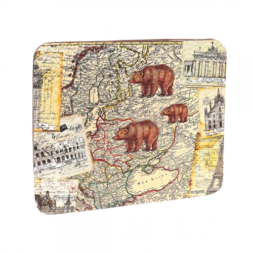 Кожаный кард-холдер для карт с принтом "Карта мира с медведем" фото фото 4