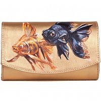 Фото Женский кошелек ручной работы из кожи "Пара рыбок" с рисунком, принтом, росписью