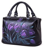 Дамская сумка саквояж с рисунком "Фиолетовый бутон" фото