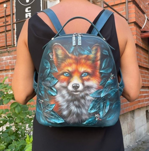 Красивый женский рюкзак с росписью "Бирюзовая лиса" фото фото 2