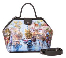 Женская сумка-саквояж с ручной росписью "Город после дождя" фото