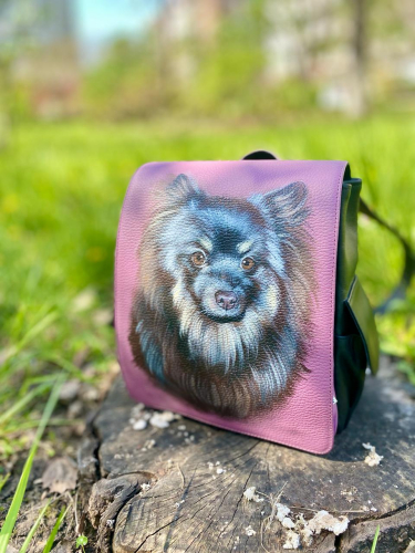 Женский кожаный рюкзак с портретом собаки "Мой любимый шпиц" - фото фото 5
