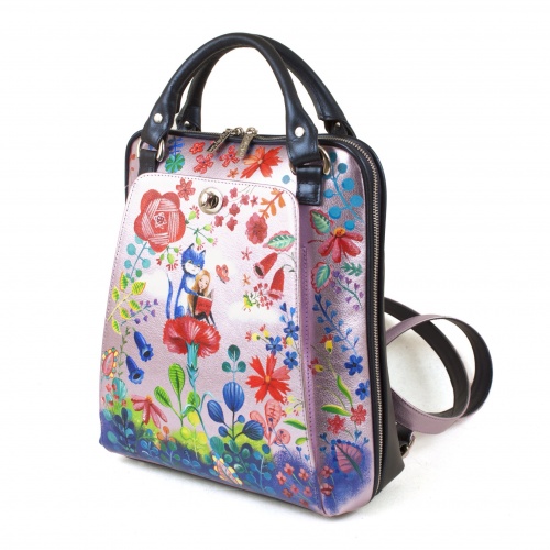 Кожаная сумка рюкзак с росписью "Алиса и Чешир" фото фото 4