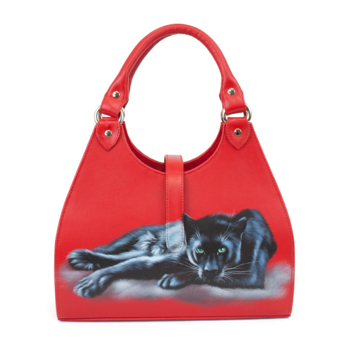 Большая красная сумка с росписью "Черная пантера" фото фото 4