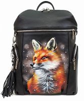 Женский рюкзак из кожи с росписью "Зимняя лисичка" фото