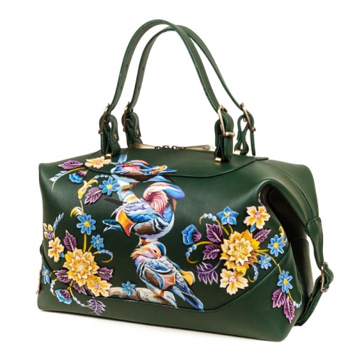 Зелёная женская сумка "Мандаринки" с рисунком, росписью, принтом - фото фото 4
