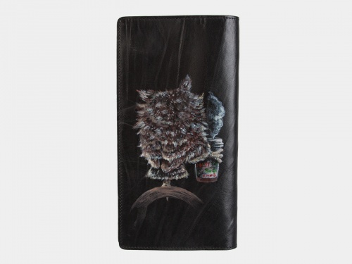 Черный кошелек портмоне с росписью "Утренняя сова" фото фото 4