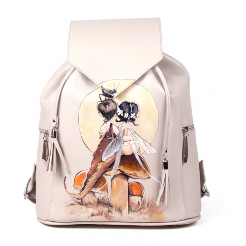 Женский кожаный рюкзак с ручной росписью "Феечки" фото