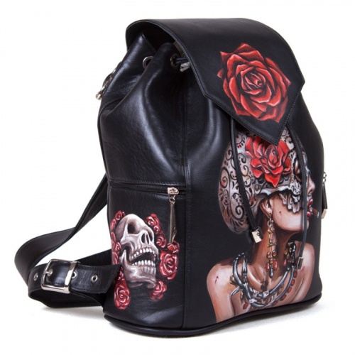 Кожаный рюкзак женский "Любовь и смерть" с рисунком, росписью, принтом - фото фото 2