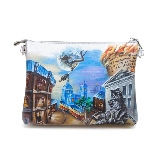 Женская кожаная сумка через плечо с рисунком ручной работы "Мастер и Маргарита" — кросс боди с принтом на заказ фото 4