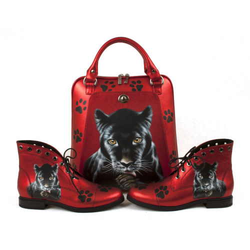 Сумка-рюкзак из натуральной кожи с росписью "Черная пантера" фото фото 2