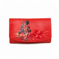 Красный кошелек с рисунком девушки "Парижанка" фото