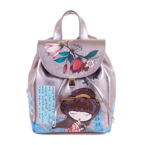 Рюкзак "Маленькая гейша" с росписью, принтом - фото