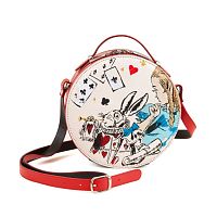 Женская круглая кожаная сумка "Алиса" с росписью, принтом - фото