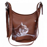 Кожаная сумка мешок с росписью котенка "Кот и мотылек" фото
