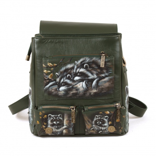 Женская сумка-рюкзак с аппликацией и росписью "Енотик" фото фото 4