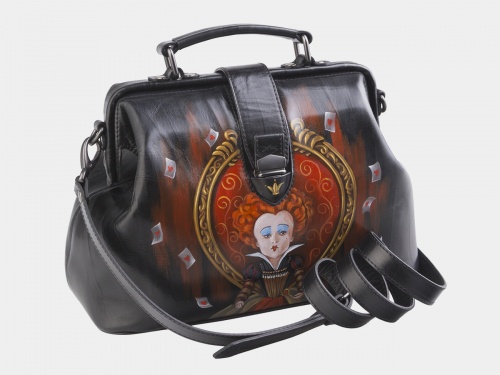 Кожаная женская сумка-саквояж "Королева" с рисунком, росписью, принтом - фото фото 3