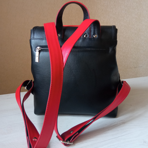 Женский кожаный черный рюкзак с росписью "Встреча на канале Грибоедова" фото фото 7