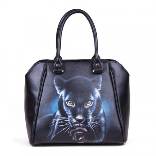 Средняя кожаная сумка тоут с рисунком "Черная пантера" фото