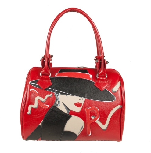 Красная лакированная сумка с росписью и аппликацией "Дама в шляпе" фото фото 2