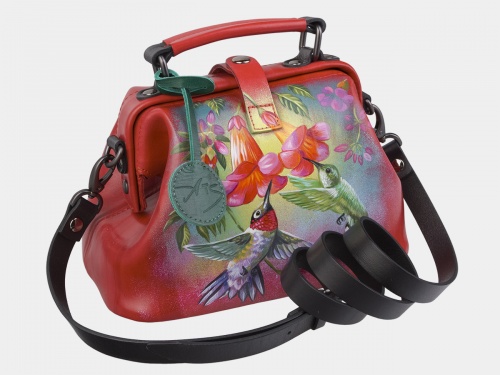 Красная кожаная женская сумка "Колибри" с рисунком, росписью, принтом - фото фото 2