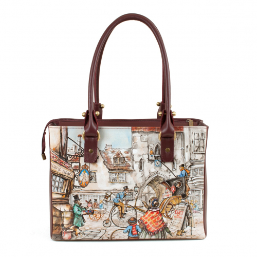 Кожаная сумка шоппер с росписью "Старый город" фото шоппера фото 3
