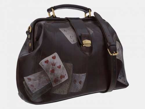 Кожаная сумка-саквояж "Азарт" с росписью, принтом - фото фото 3