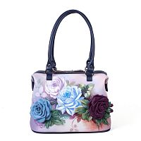 Женская сумка-саквояж с аппликацией и росписью "Яркие розы" фото