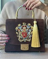 Женская сумка-портфель из натуральной замши "Вышивка герб и инициалы" фото