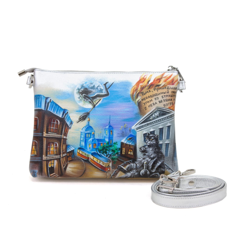 Женская кожаная сумка через плечо с рисунком ручной работы "Мастер и Маргарита" — кросс боди с принтом на заказ фото 3