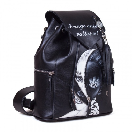 Женский кожаный рюкзак с рисунком "Отражение" с росписью, принтом - фото фото 4