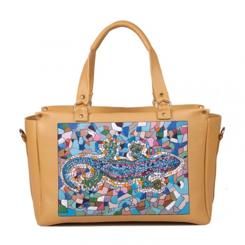 Модная деловая сумка для женщин "Саламандра" с росписью, принтом - фото