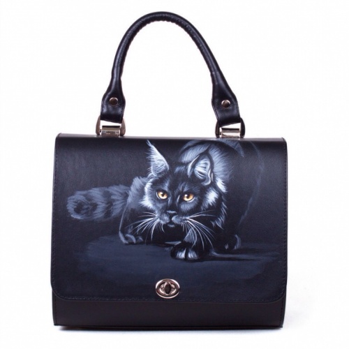 Женская сумка с одной ручкой с росписью "Кошка охотница" фото