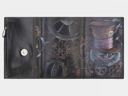 Кожаный кошелек с росписью "Чеширский кот" фото фото 2